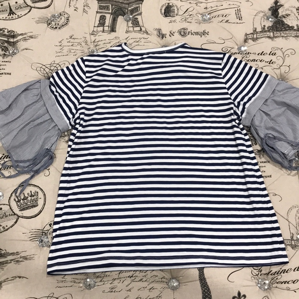 🎁 Clu Ruffle Sleeve Stripe Tee - Picture 5 of 8